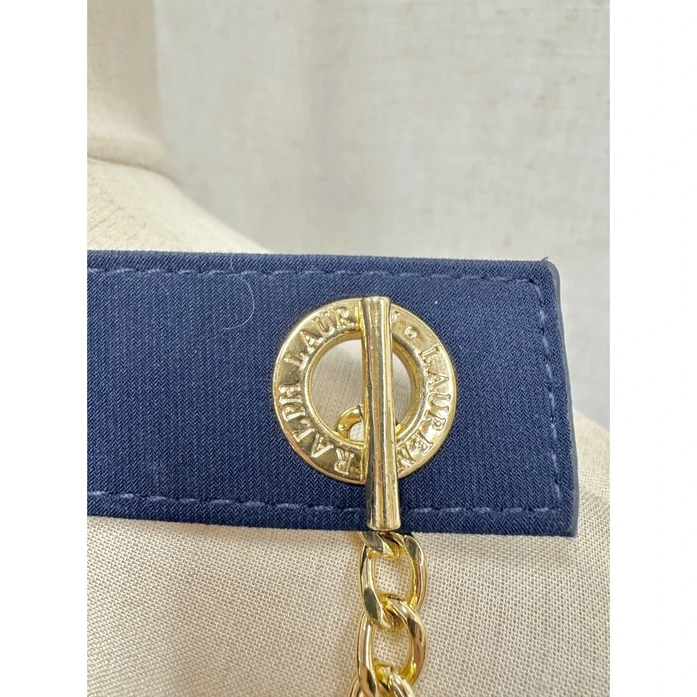 Ralph‎ Lauren Navy Blue Grosgrain Gold Chain Toggle Belt One Size Adjustable